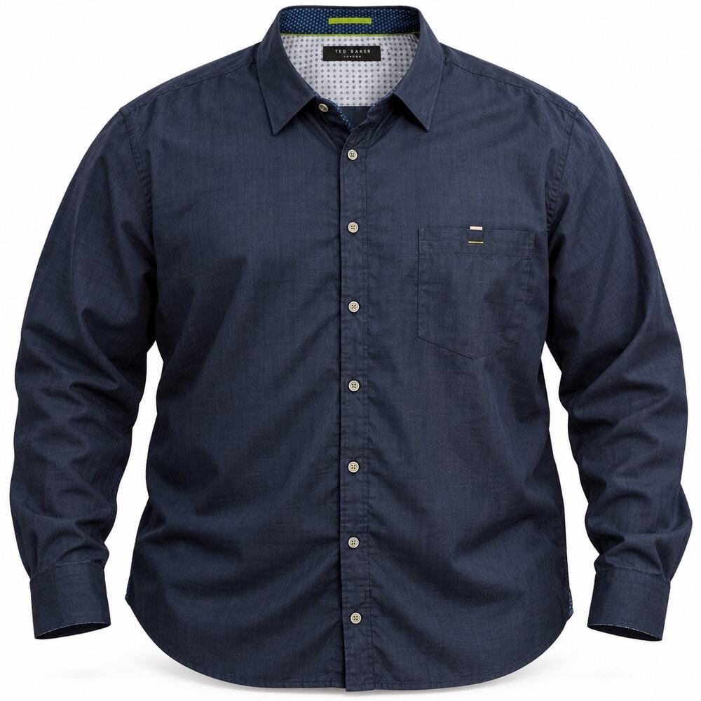 Ted Baker London Mens Navy Linen Cotton Button Up Shirt 3XL Quiet Luxury
